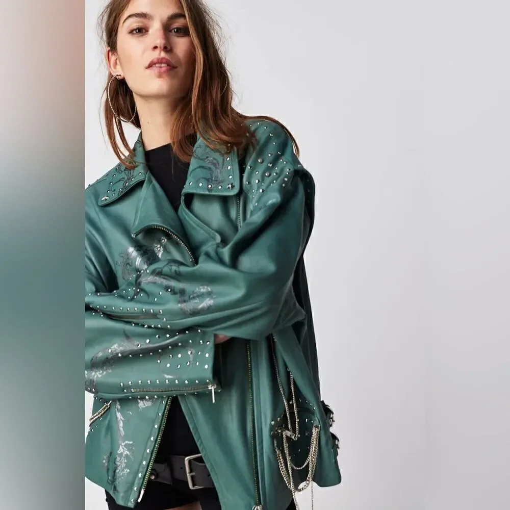 FREE PEOPLE
Nigel Preston Chain Embellished Biker Jacket - Picture 3 of 10